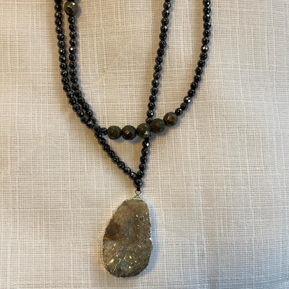 Handmade Stephanie Robb reversible gemstone necklace. 17-19”.